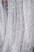 Load image into Gallery viewer, Beaded Tulle Fabric by the Yard | Pearls & Embroidered Lace Fabric | Handmade Bridal Lace for Dresses, Décor, Bridal Wear, Evening Gowns.
