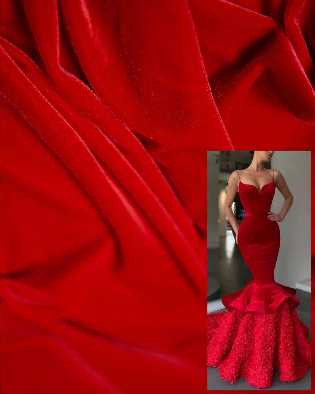 Red Stretch Velvet by the Yard | Luxurious Red Velvet Fabric for Apparel, Party, Prom and Evening Dresses. Premium Red Stretch Velvet Fabric