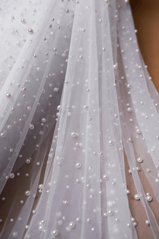 Top-Rated Milky White Pearl Fabric: Elegant Wedding Fabric by the Yard for Bridal Attire, Festival Designs & Unique Creations.