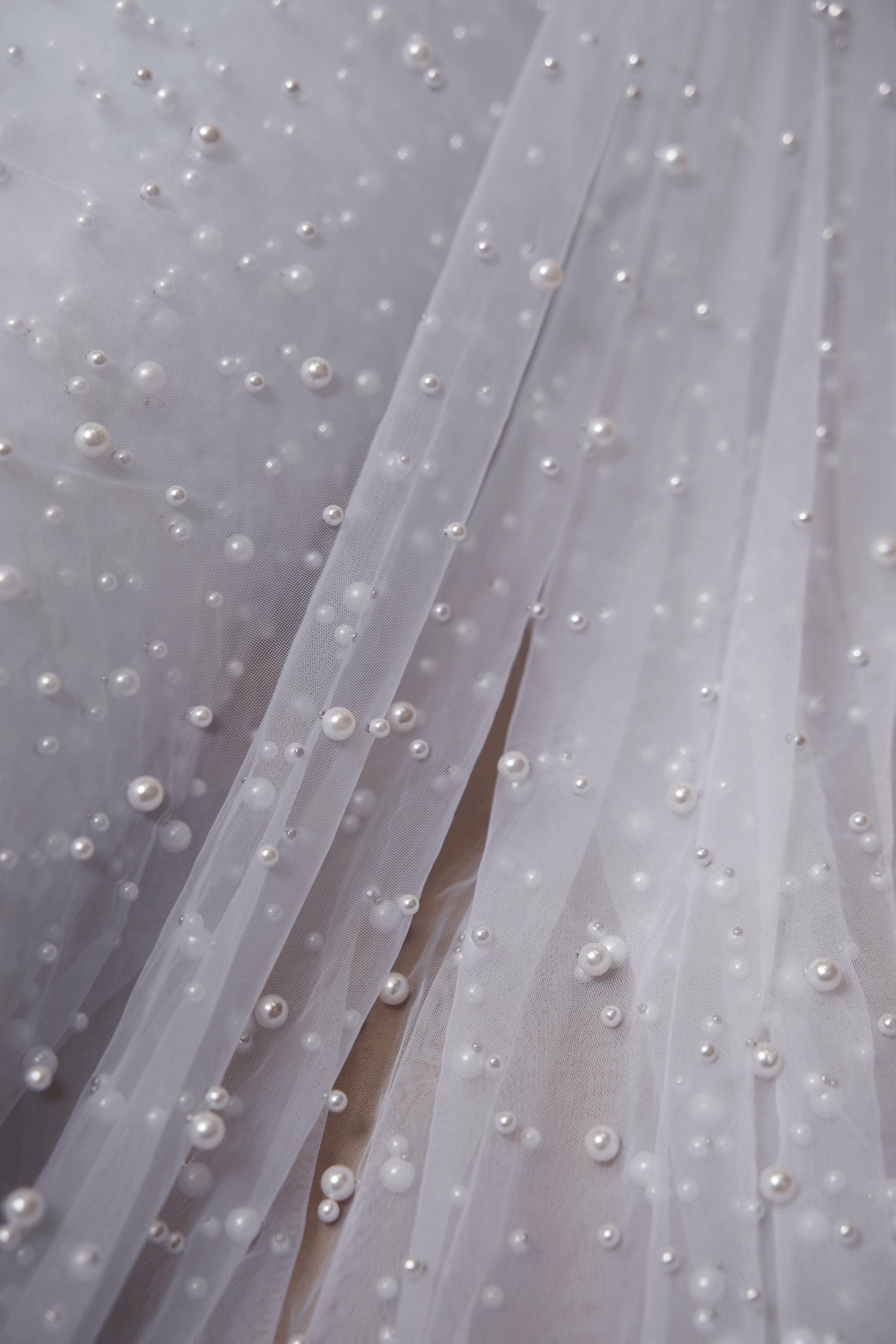 White Pearl Bridal Fabric by the Yard | Luxury Festival Fabric for Dynamic Wedding Dress Designs Perfect for Womens Couture.