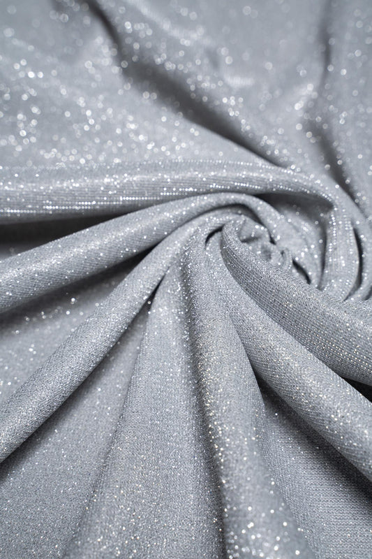 Top-Rated Silver Glitter Fabric: Lurex Bonding Spandex Knit by the Yard for Evening Gowns, Costumes & Backdrops, Prom Dresses and Garments