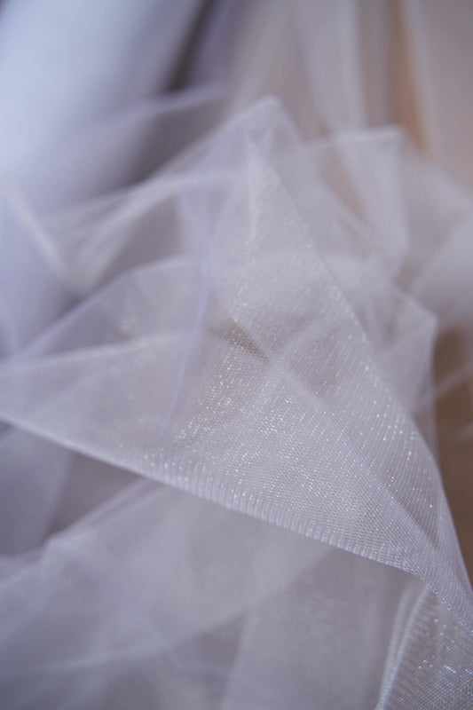 White Shiny Mesh Fabric by the Yard - Shiny Bridal Fabric & Festival Material for Weddings and Special Occasions, Costumes, Prom Dresses