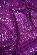 Load image into Gallery viewer, Iridescent Plum Striped Sequin Fabric on Stretch Mesh - Shiny Glitter Sequins for Sewing, Crafting, Apparel, Costumes, DIY Projects, Prom
