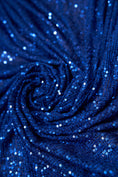 Load image into Gallery viewer, Iridescent  Royal Blue Striped Sequin Fabric on Stretch Mesh - Shiny Glitter Sequins for Sewing, Crafting, Apparel, Costumes, DIY Projects.
