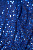 Load image into Gallery viewer, Iridescent  Royal Blue Striped Sequin Fabric on Stretch Mesh - Shiny Glitter Sequins for Sewing, Crafting, Apparel, Costumes, DIY Projects.
