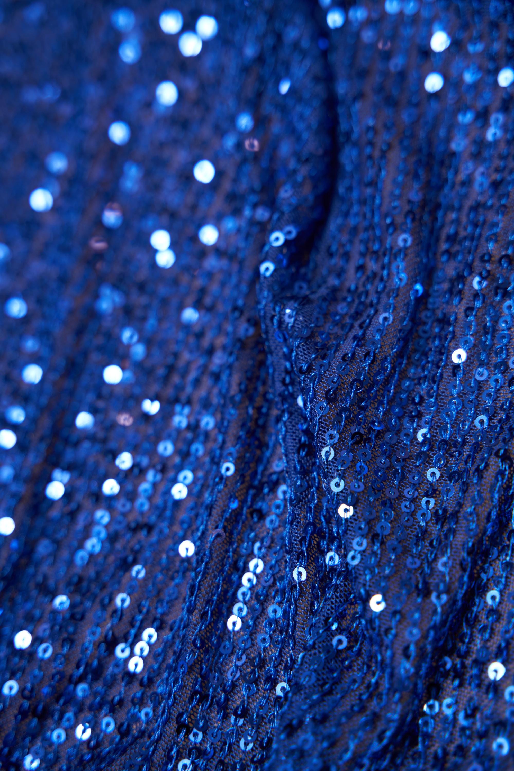 Iridescent  Royal Blue Striped Sequin Fabric on Stretch Mesh - Shiny Glitter Sequins for Sewing, Crafting, Apparel, Costumes, DIY Projects.