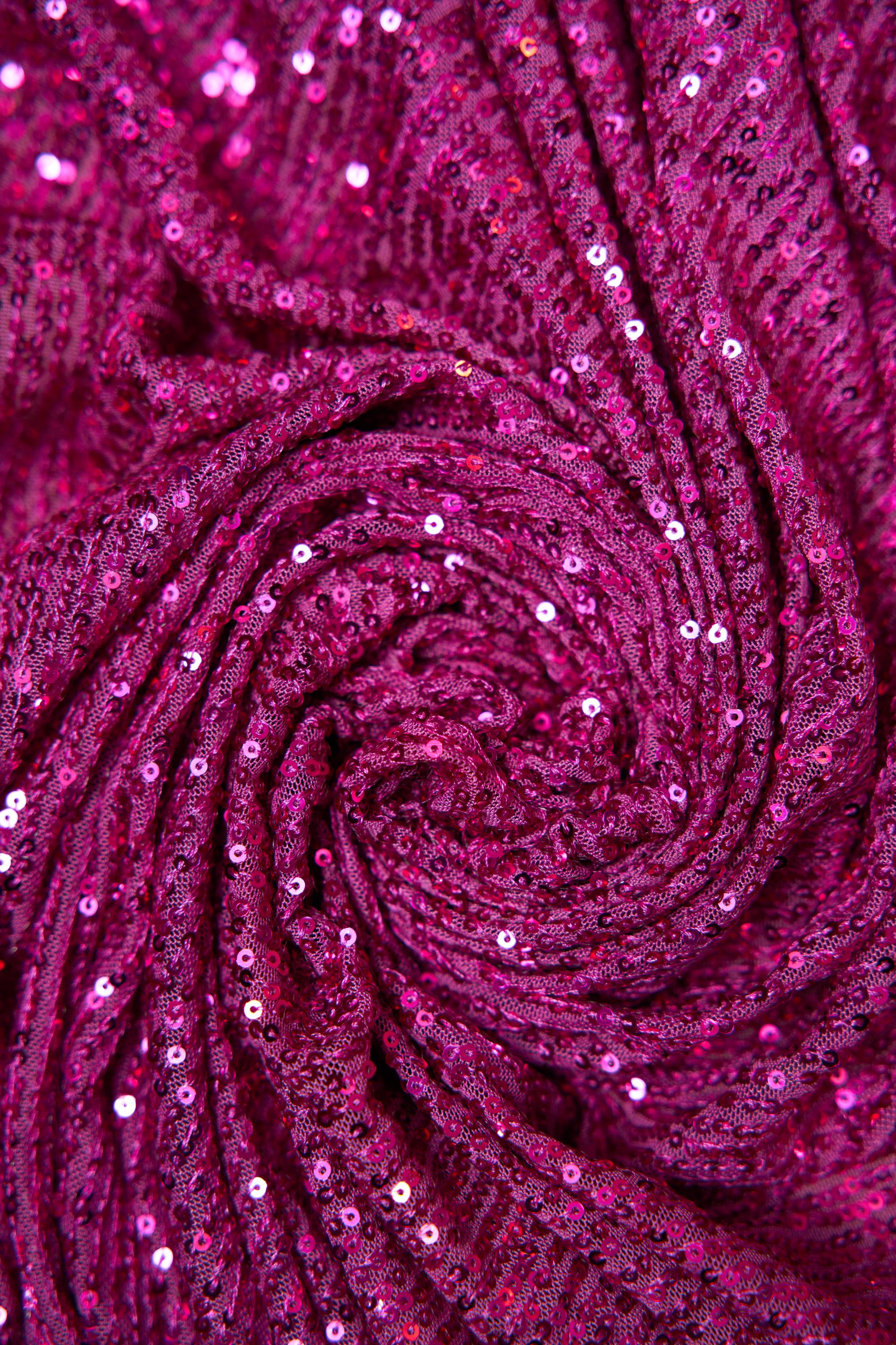 Iridescent Magenta Striped Sequin Fabric on Stretch Mesh - Shiny Glitter Sequins for Sewing, Crafting, Apparel, Costumes, DIY Projects. Prom