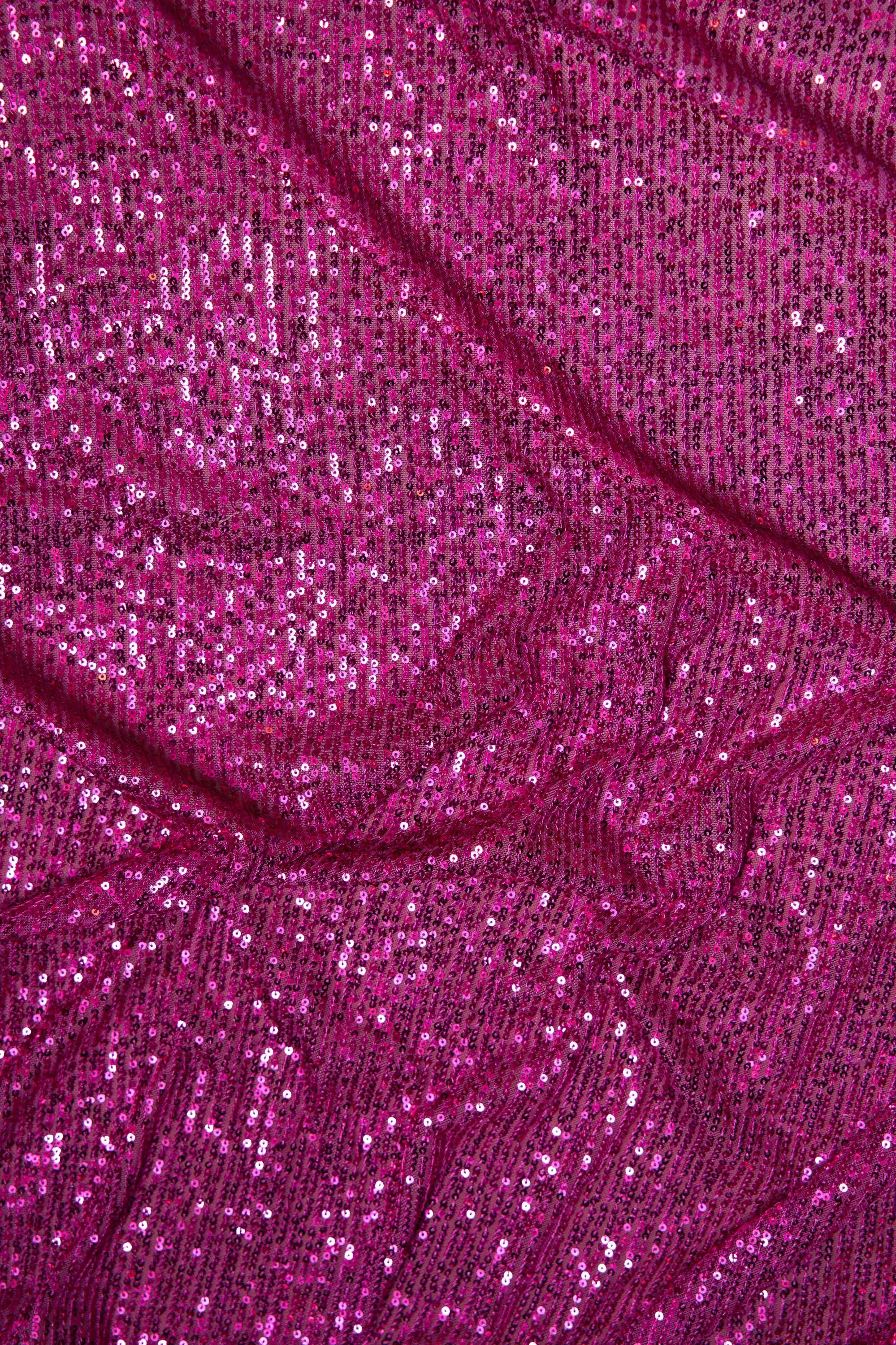 Iridescent Magenta Striped Sequin Fabric on Stretch Mesh - Shiny Glitter Sequins for Sewing, Crafting, Apparel, Costumes, DIY Projects. Prom