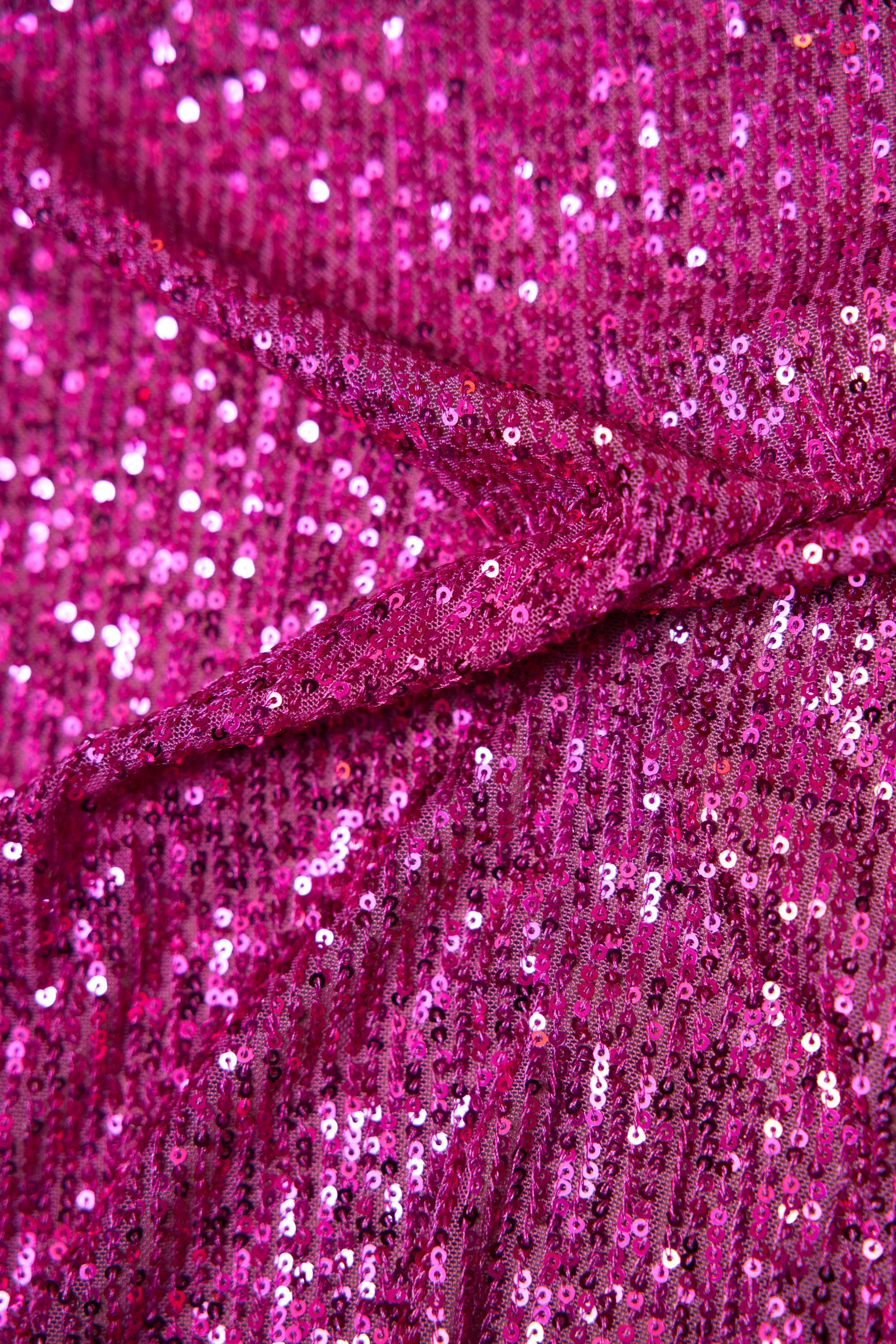 Iridescent Magenta Striped Sequin Fabric on Stretch Mesh - Shiny Glitter Sequins for Sewing, Crafting, Apparel, Costumes, DIY Projects. Prom