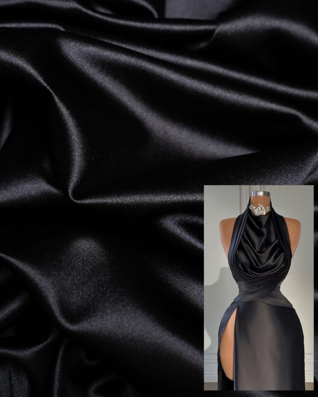 Black Shiny Nylon Spandex, Stretch Fabric by the Yard for Sportswear, Bridal Attire, Evening Dresses, Prom Dresses, Costumes and More.