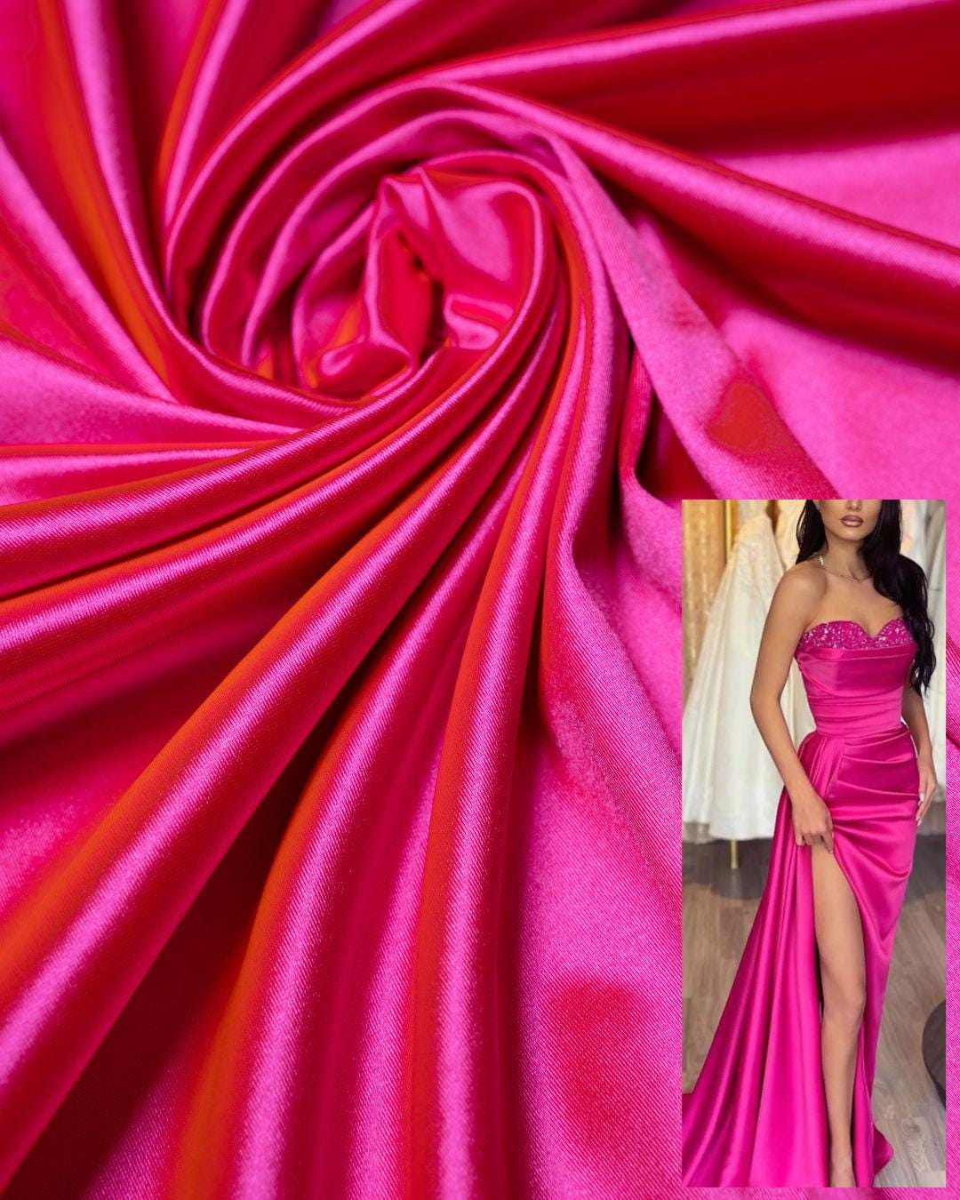 Top-Rated Hot Pink Shiny Nylon Spandex Stretch Fabric by the Yard for Sportswear, Bridal Attire, Evening Dresses, Prom Dresses, Costumes.