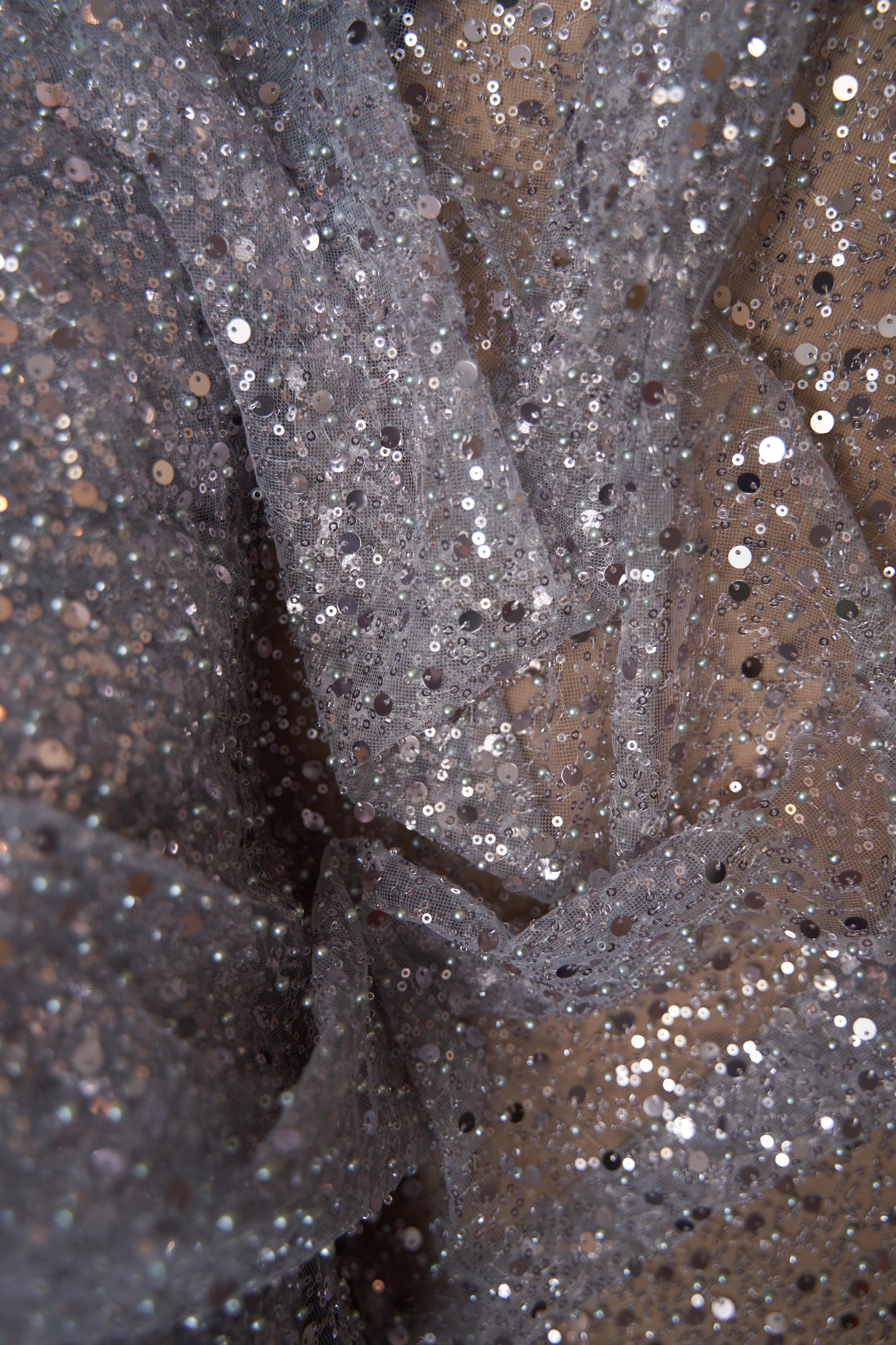 Exclusive Silver Bridal Iridescent Beaded Embroidery Lace Fabric Premi NEXTSTYLE FABRICS Exclusive Silver Bridal Iridescent Beaded Embroidery Lace Fabric Premi NEXTSTYLE FABRICS
