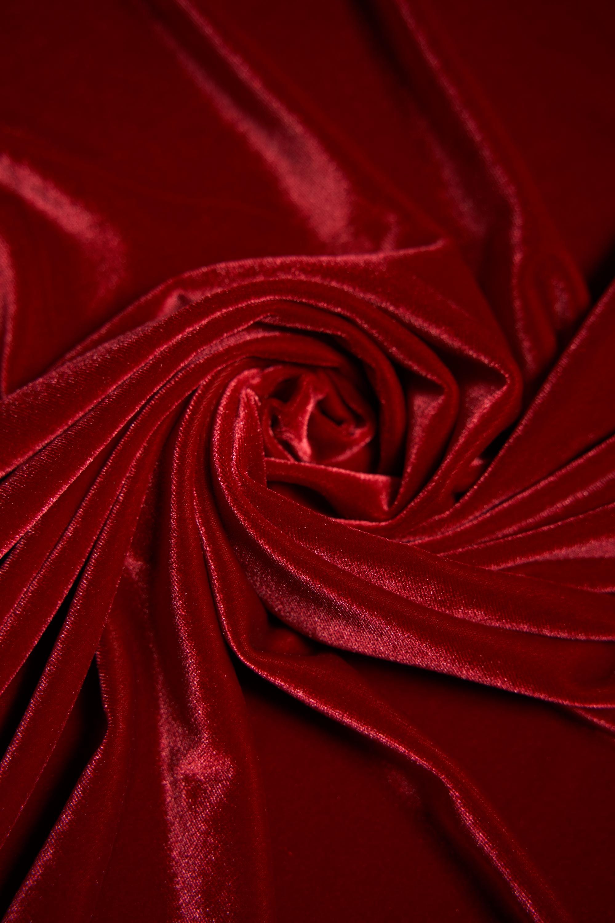 Deep Red Velvet Stretch Fabric- Soft Luxury 4 Way Stretch Velvet by the Yard for Costumes & Fashion Bows, Evening and Prom Dresses, Garments