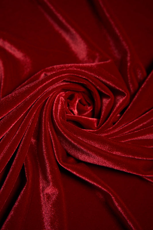 Deep Red Velvet Stretch Fabric- Soft Luxury 4 Way Stretch Velvet by the Yard for Costumes & Fashion Bows, Evening and Prom Dresses, Garments