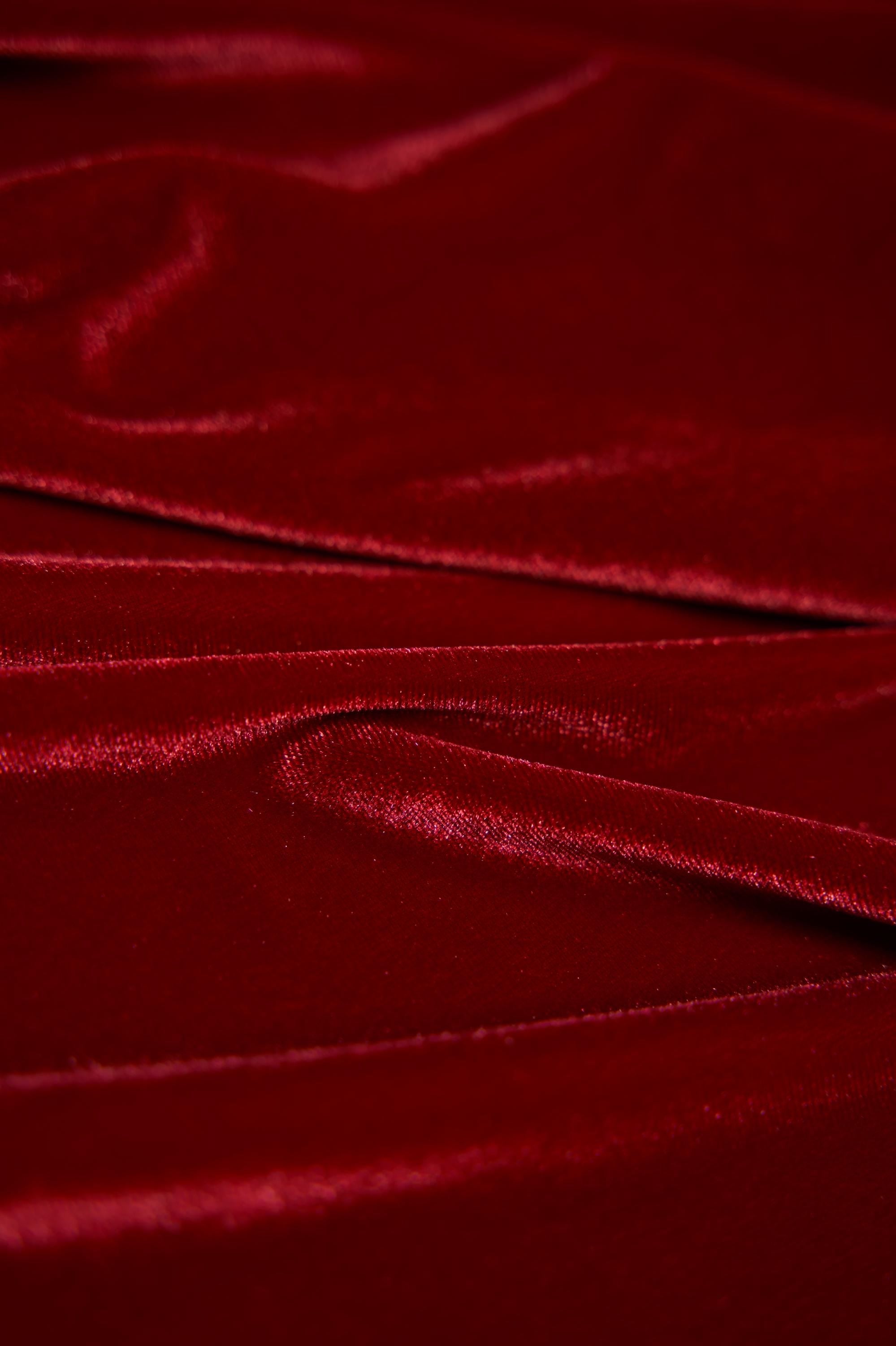 Deep Red Velvet Stretch Fabric- Soft Luxury 4 Way Stretch Velvet by the Yard for Costumes & Fashion Bows, Evening and Prom Dresses, Garments