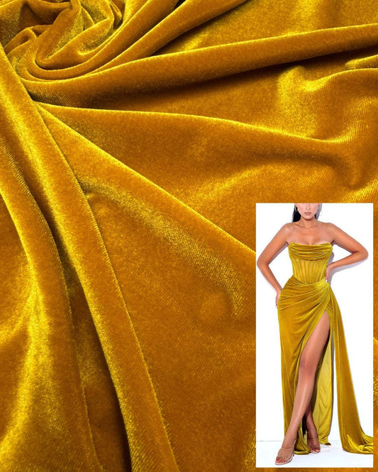 Top-Rated Gold Velvet Stretch Fabric: Luxurious 4-Way Stretch Velvet for Costumes & Bows  Perfect for Your Next Project.