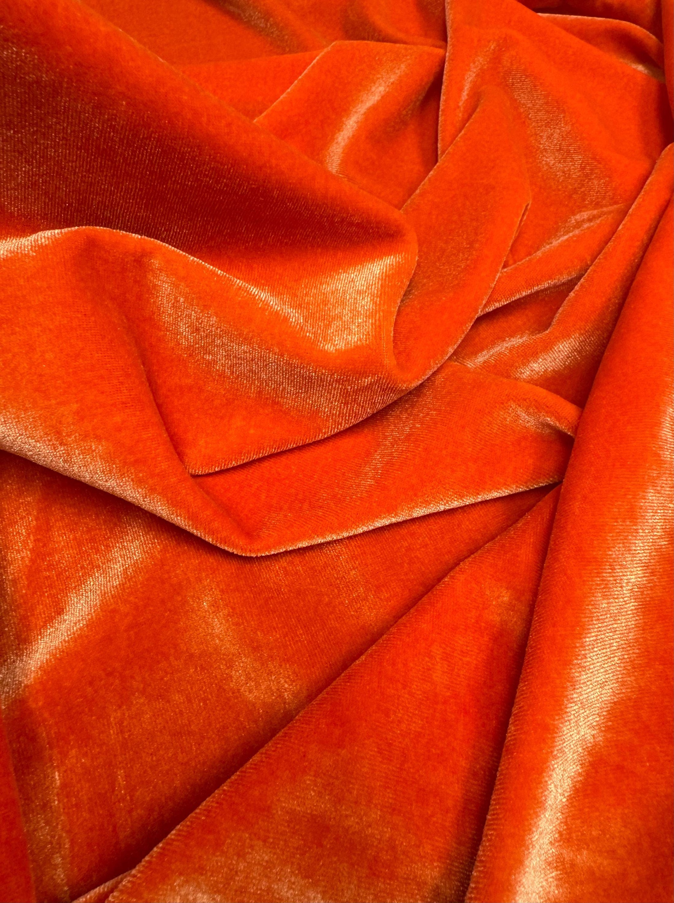 Luxurious Orange Stretch Velvet Fabric- Soft 4-Way Stretch Dress Material | Perfect for Fashion & Crafts by the Yard, Prom - Evening Dresses