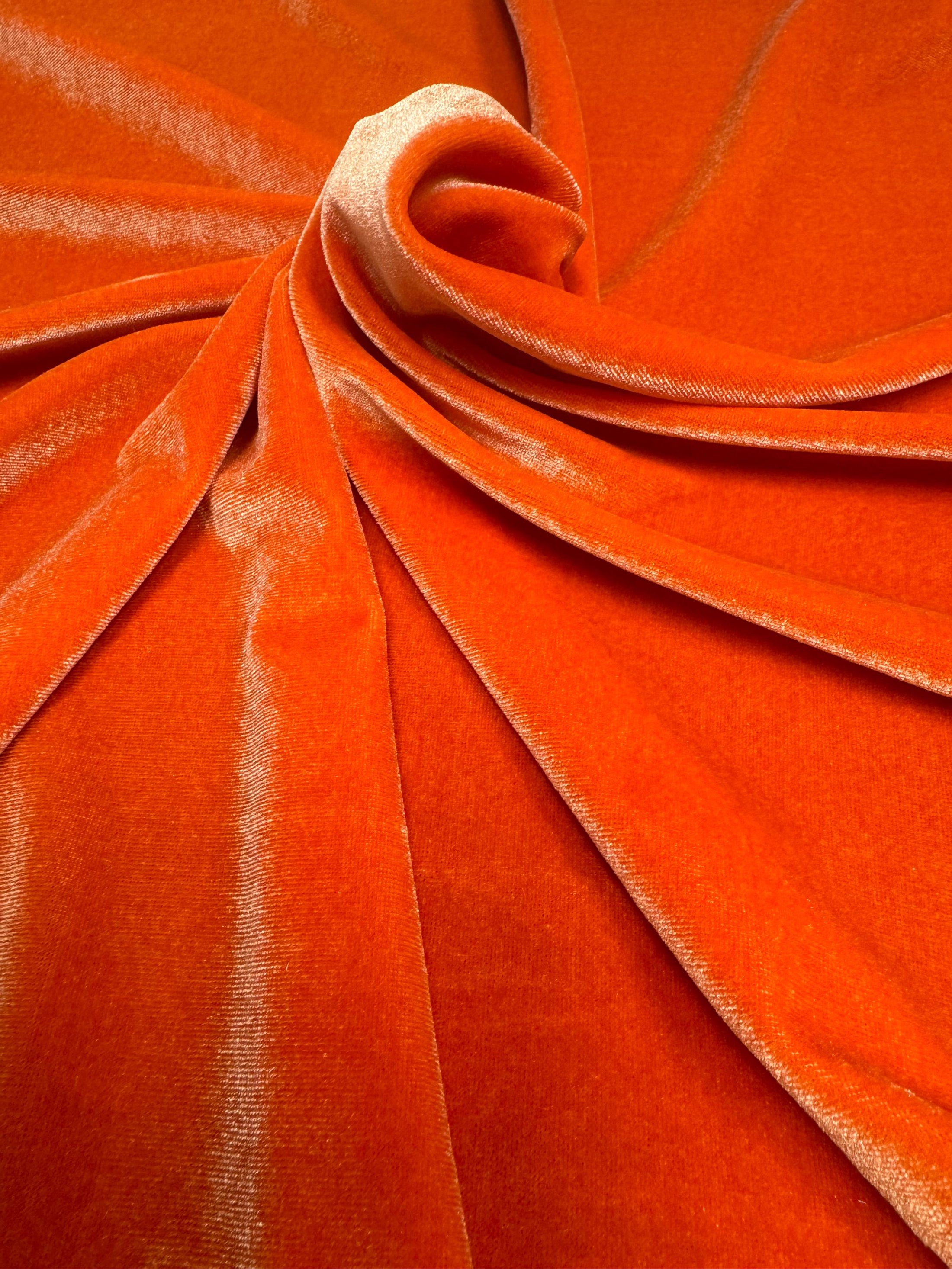Luxurious Orange Stretch Velvet Fabric- Soft 4-Way Stretch Dress Material | Perfect for Fashion & Crafts by the Yard, Prom - Evening Dresses