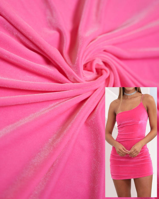 Barbie Pink Velvet Fabric by the Yard | Luxury Stretch Velvet for Dresses | Soft Velvet Fabric for Fashion, Prom and Evening Dresses