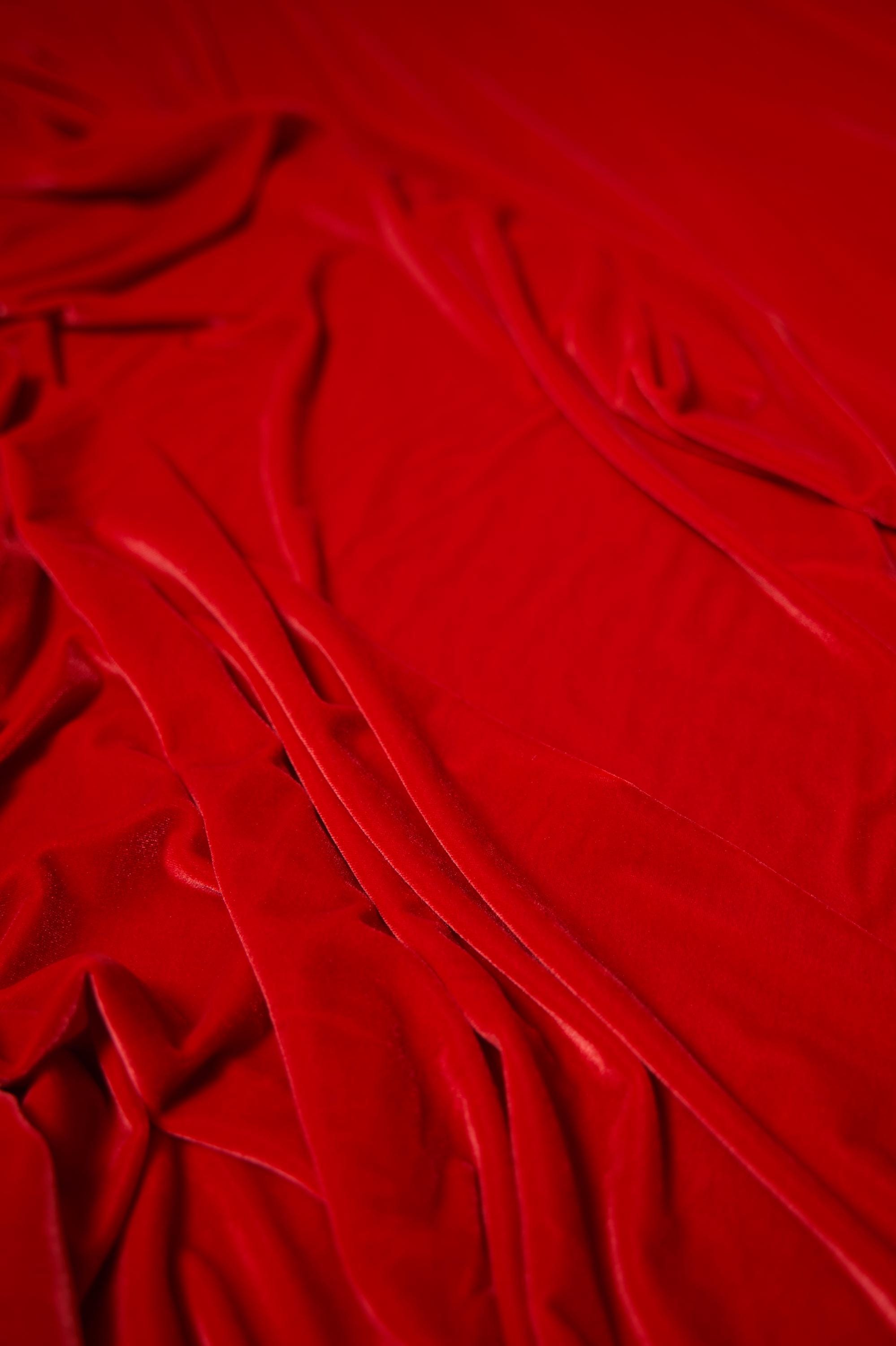 Red Stretch Velvet by the Yard | Luxurious Red Velvet Fabric for Apparel, Party, Prom and Evening Dresses. Premium Red Stretch Velvet Fabric
