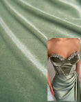 Load image into Gallery viewer, Sage Green Stretch Velvet Fabric-4 Way Stretch Soft Green Velvet by the Yard for Apparel & Crafts. Premium Velvet for Prom and Evening Gowns
