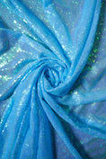 Load image into Gallery viewer, Blue Sequin Fabric by the Yard -3mm Iridescent Stretch Sequins on Mesh for Weddings, Costumes & Glamorous Projects, Prom and Evening Dresses
