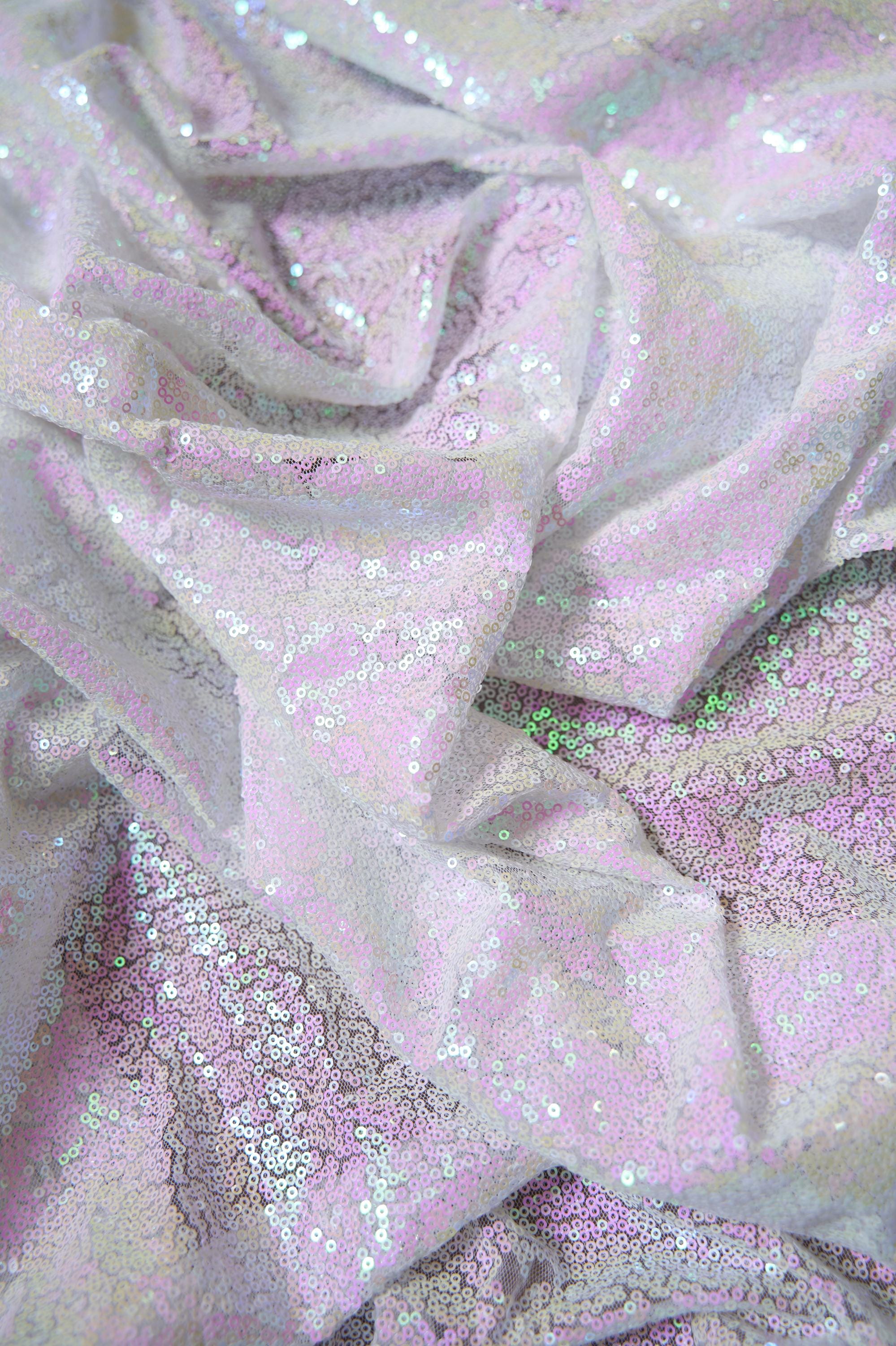 Iridescent Sequin Fabric by the Yard | Glitz Stretch Sequins on Mesh | Shiny Sequin Fabric for Weddings and Events. Prom and evening Dresses