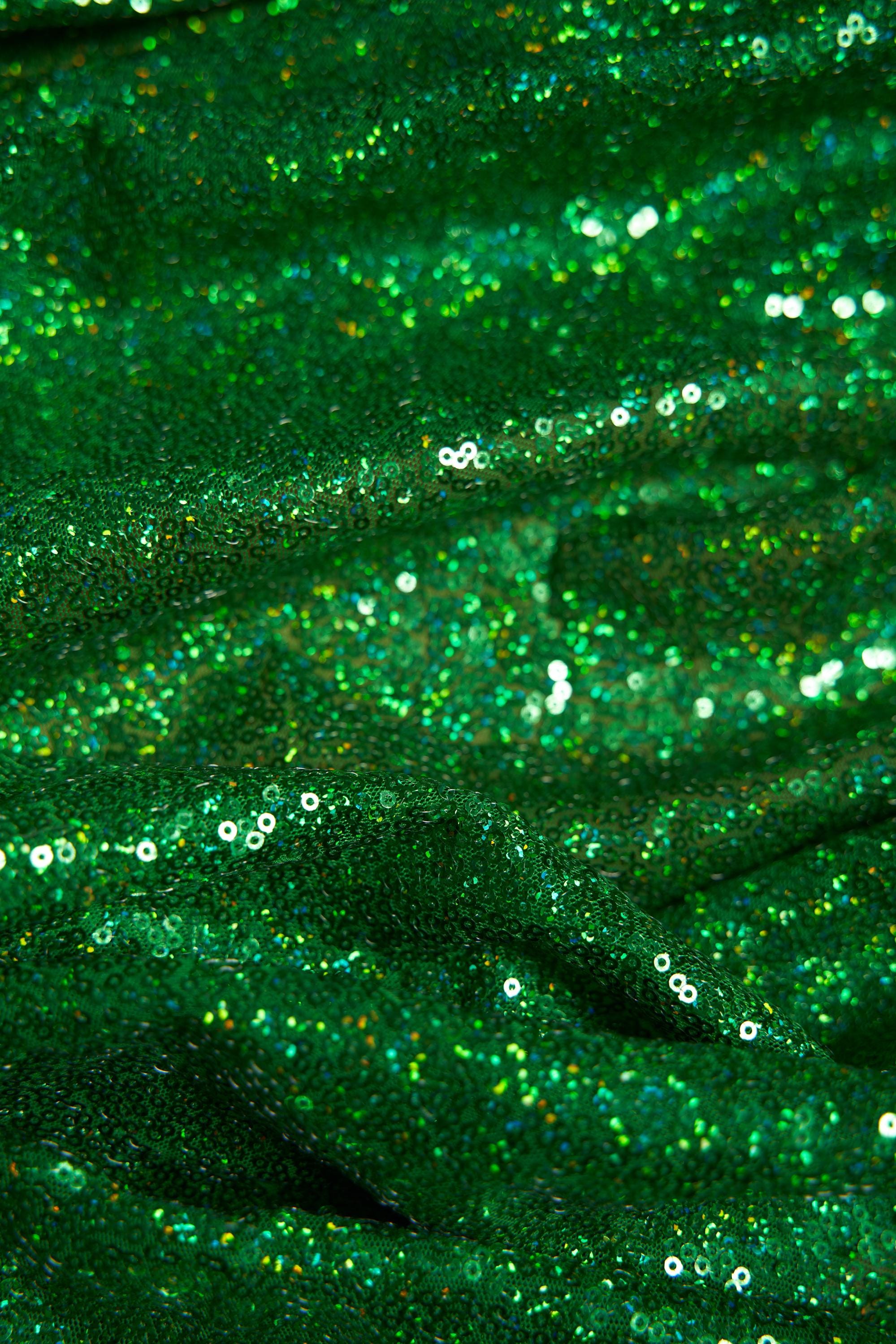 Iridescent Green Sequin Fabric by the Yard - Luxury Shiny Sequins for Dresses, Modern Fashion, & Designer Projects. Prom and Evening Fabrics