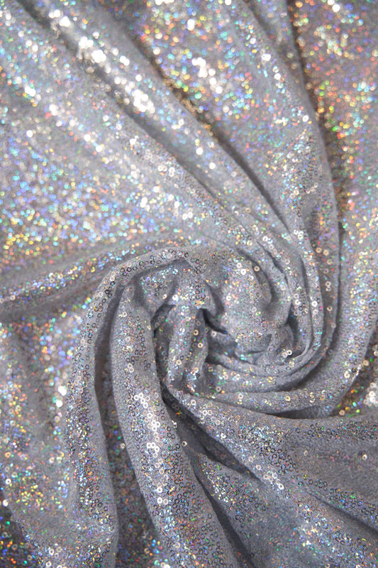 Silver Sequin Fabric | Iridescent Glitter Fabric for Clothing | Fashion Wedding Fabric by the Yard, Modern Sparkle Textiles, Prom Dresses