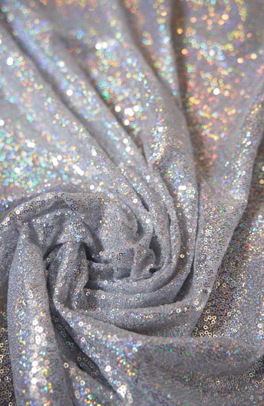 Silver Sequin Fabric | Iridescent Glitter Fabric for Clothing | Fashion Wedding Fabric by the Yard, Modern Sparkle Textiles, Prom Dresses