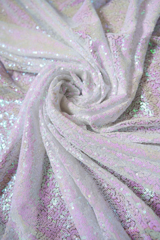 White Iridescent Sequins Fabric for Dresses, Glitter Mesh Material, Sparkly Wedding Fabric, Full Sequins on Mesh for DIY Sewing