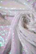 Load image into Gallery viewer, White Iridescent Sequins Fabric for Dresses, Glitter Mesh Material, Sparkly Wedding Fabric, Full Sequins on Mesh for DIY Sewing
