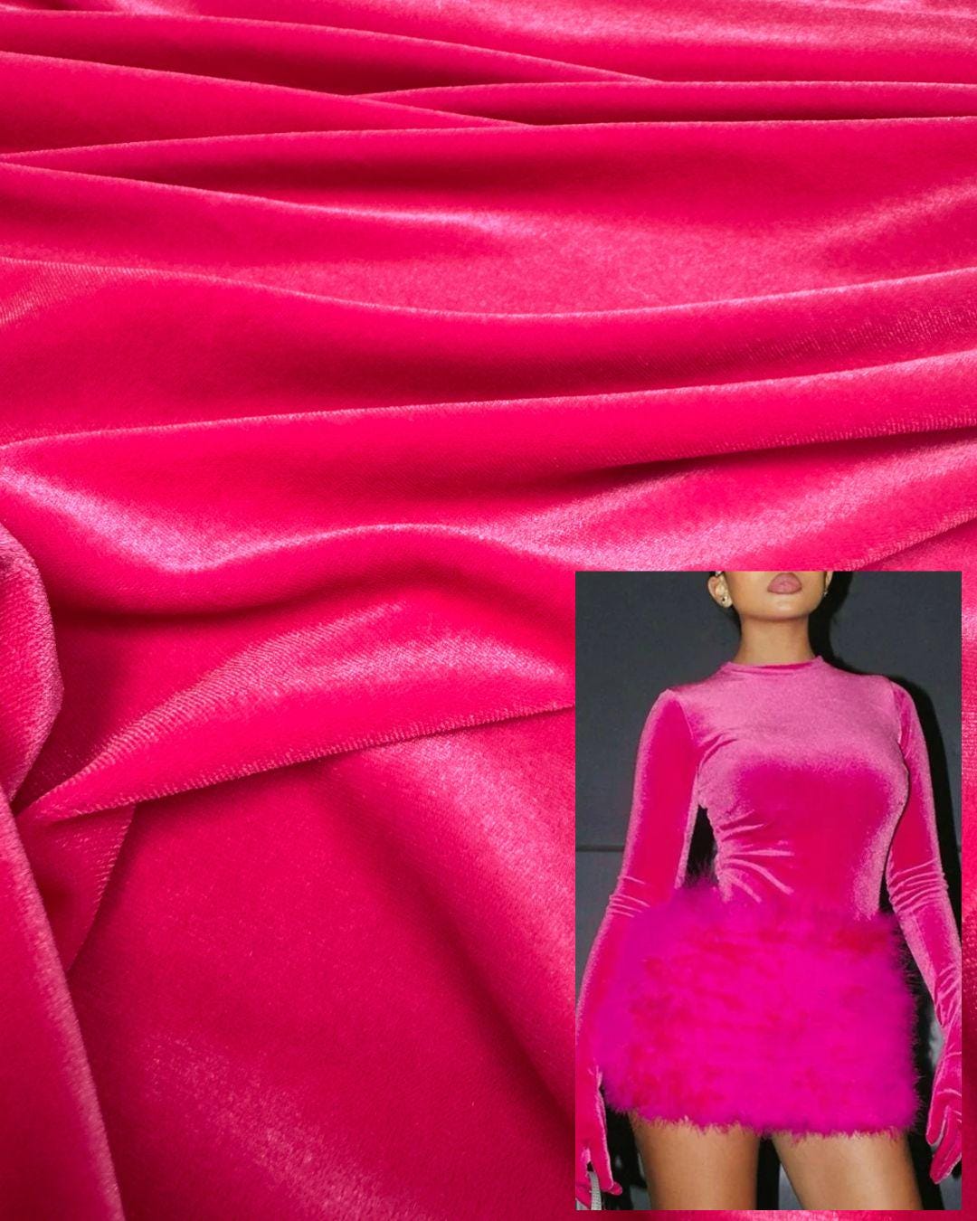 Hot Pink Soft 4-Way Stretch Velvet by the Yard for Costumes and Bows| Luxury Fashion Fabric for Evening and Prom Dresses. Fashion Costumes