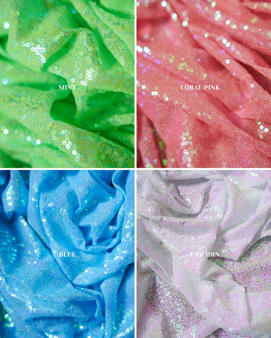 Iridescent Sequin Fabric by the Yard | Glitz Stretch Sequins on Mesh | Shiny Sequin Fabric for Weddings and Events. Prom and evening Dresses