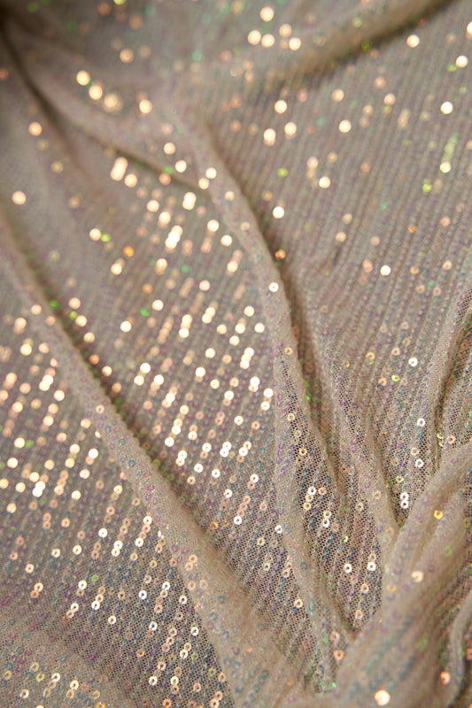 Iridescent Striped Sequin Fabric on Stretch Mesh  Sparkly Sequin Fabric for Dresses, Gowns, Costumes, Bridal, Evening Wear, Prom Dresses