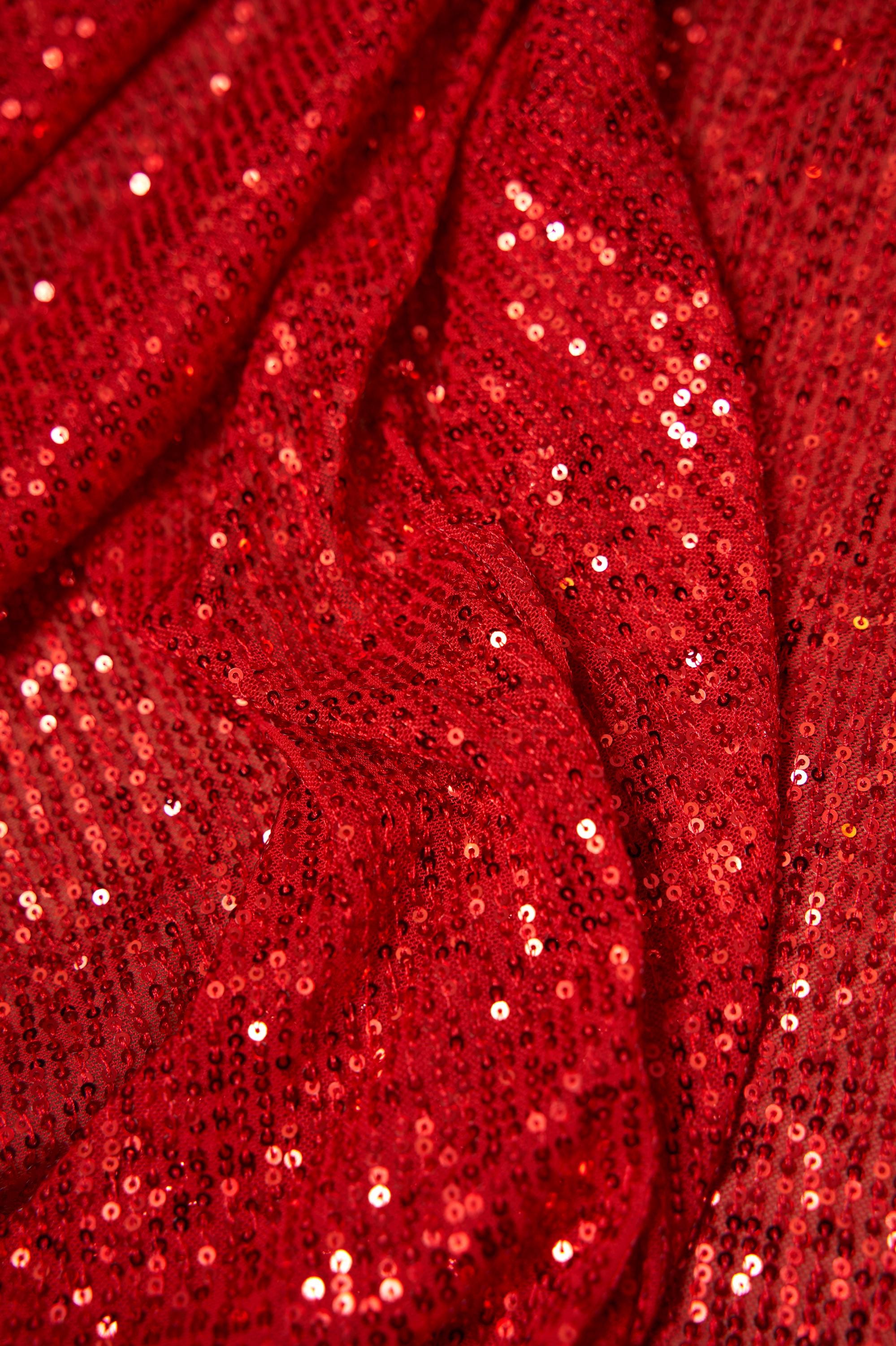 Iridescent Red Striped Sequin Fabric on Stretch Mesh - Shiny Glitter Sequins for Sewing, Crafting, Apparel, Costumes, DIY Projects. Prom