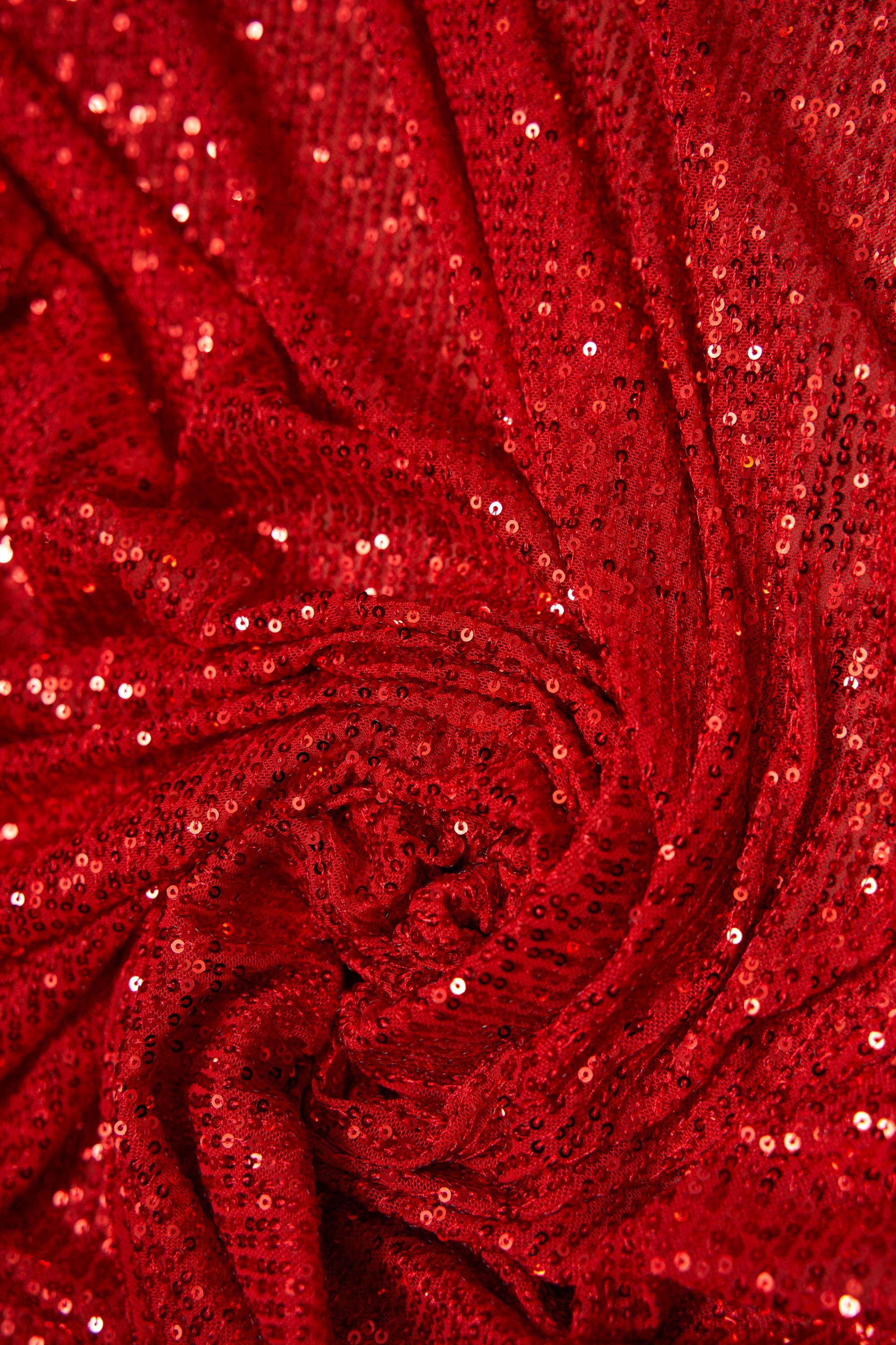 Iridescent Red Striped Sequin Fabric on Stretch Mesh - Shiny Glitter Sequins for Sewing, Crafting, Apparel, Costumes, DIY Projects. Prom