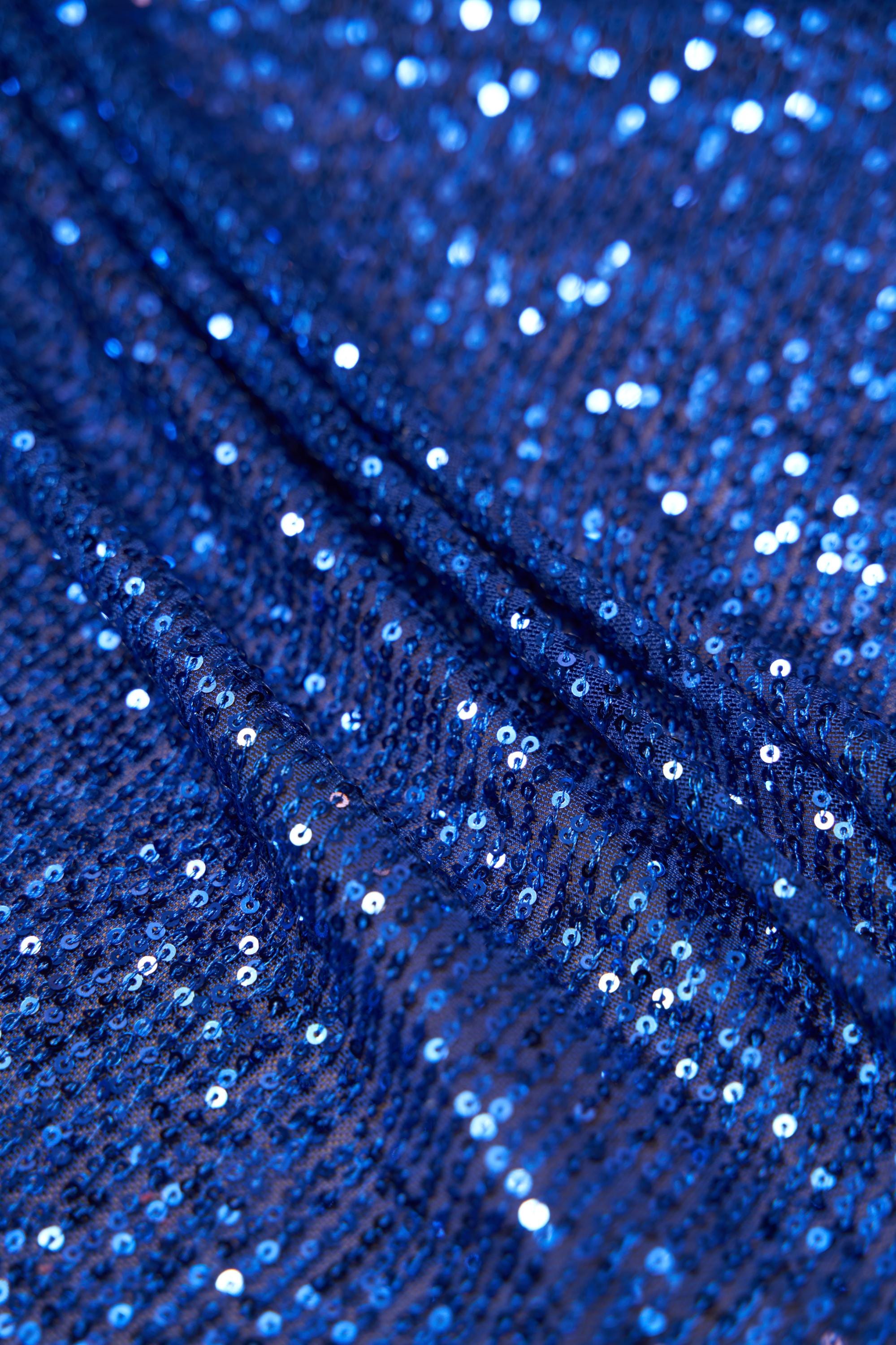 Iridescent  Royal Blue Striped Sequin Fabric on Stretch Mesh - Shiny Glitter Sequins for Sewing, Crafting, Apparel, Costumes, DIY Projects.