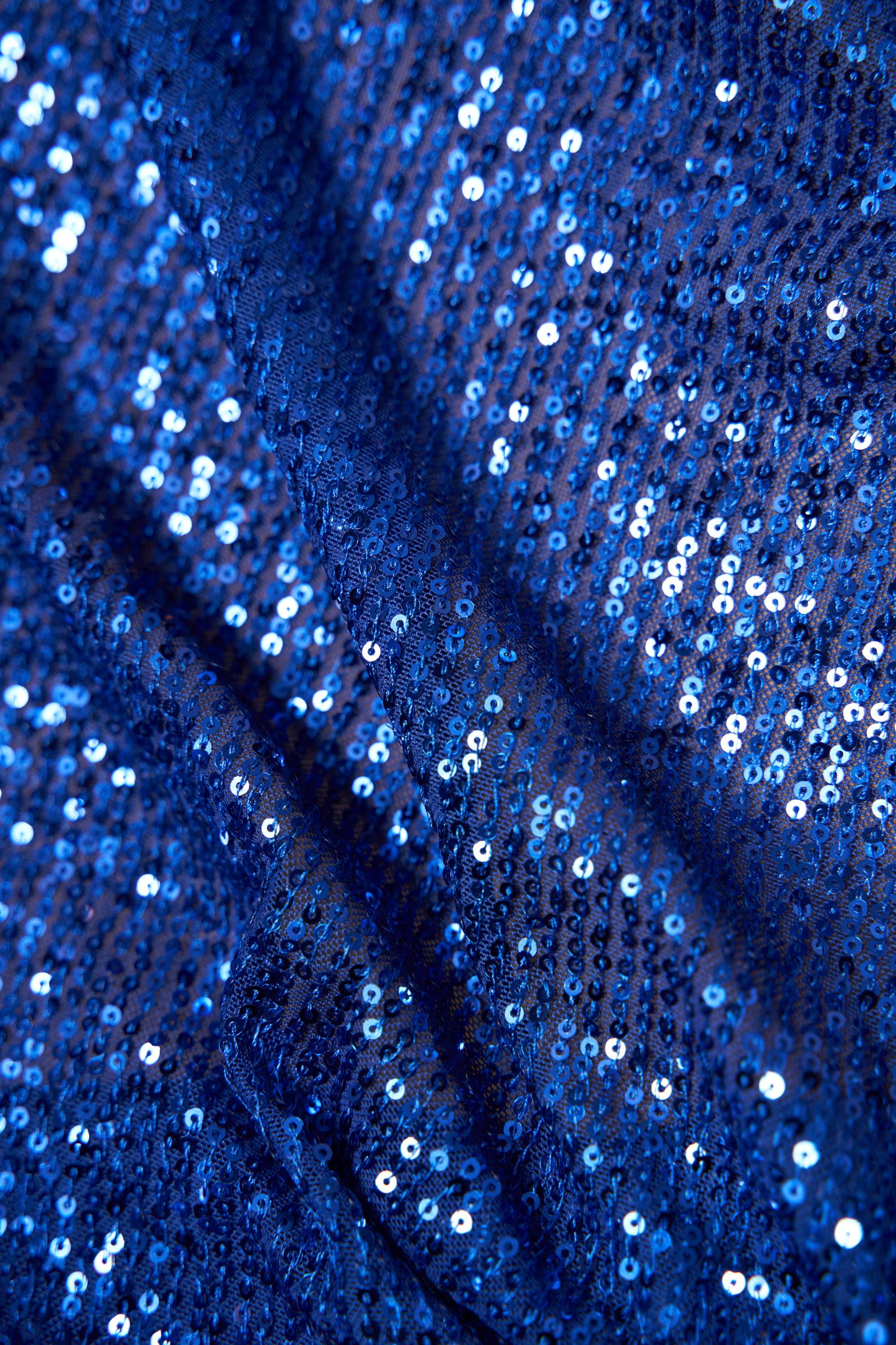 Iridescent  Royal Blue Striped Sequin Fabric on Stretch Mesh - Shiny Glitter Sequins for Sewing, Crafting, Apparel, Costumes, DIY Projects.