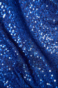 Load image into Gallery viewer, Iridescent  Royal Blue Striped Sequin Fabric on Stretch Mesh - Shiny Glitter Sequins for Sewing, Crafting, Apparel, Costumes, DIY Projects.
