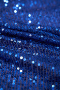 Load image into Gallery viewer, Iridescent  Royal Blue Striped Sequin Fabric on Stretch Mesh - Shiny Glitter Sequins for Sewing, Crafting, Apparel, Costumes, DIY Projects.
