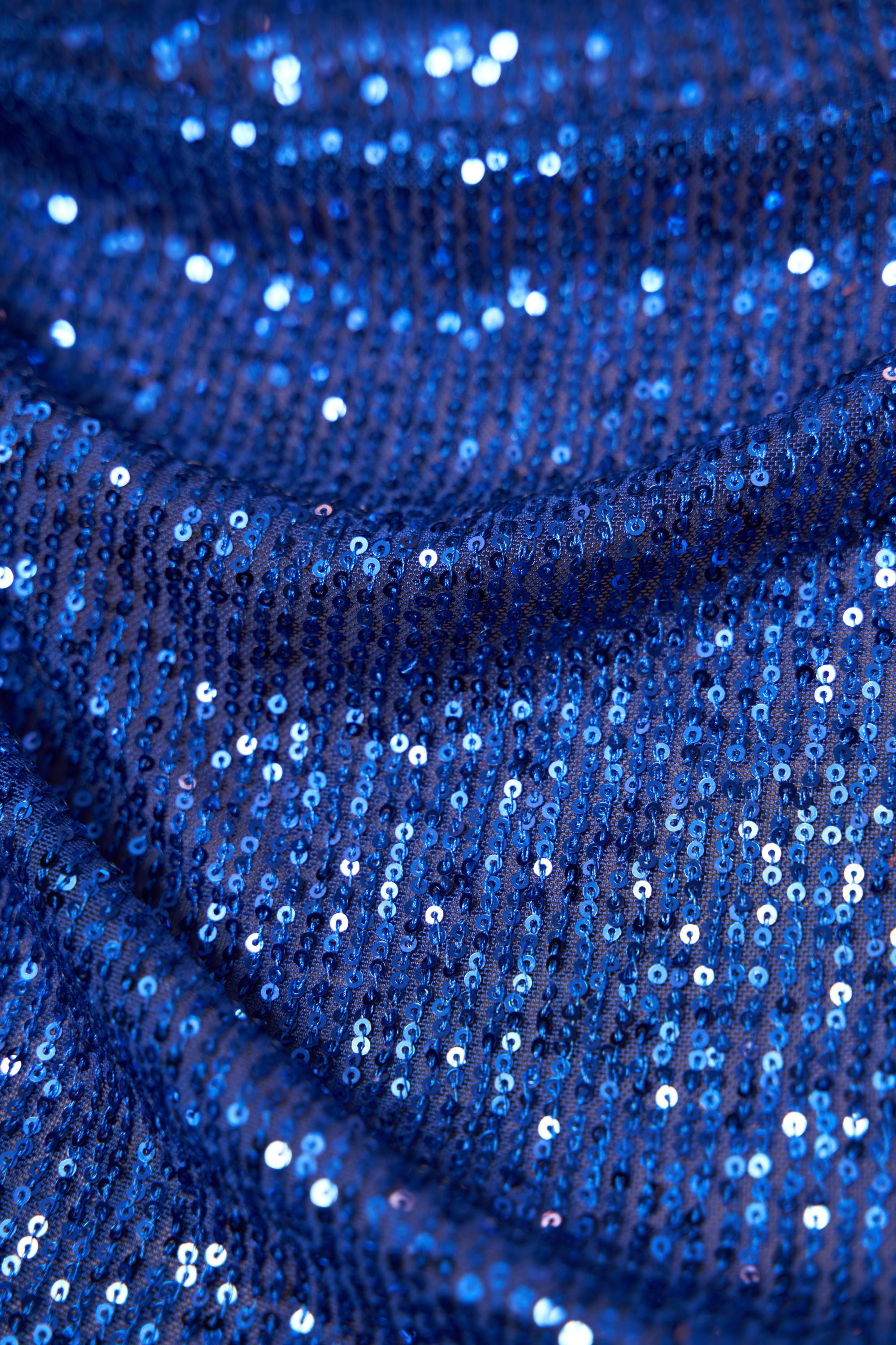 Iridescent  Royal Blue Striped Sequin Fabric on Stretch Mesh - Shiny Glitter Sequins for Sewing, Crafting, Apparel, Costumes, DIY Projects.