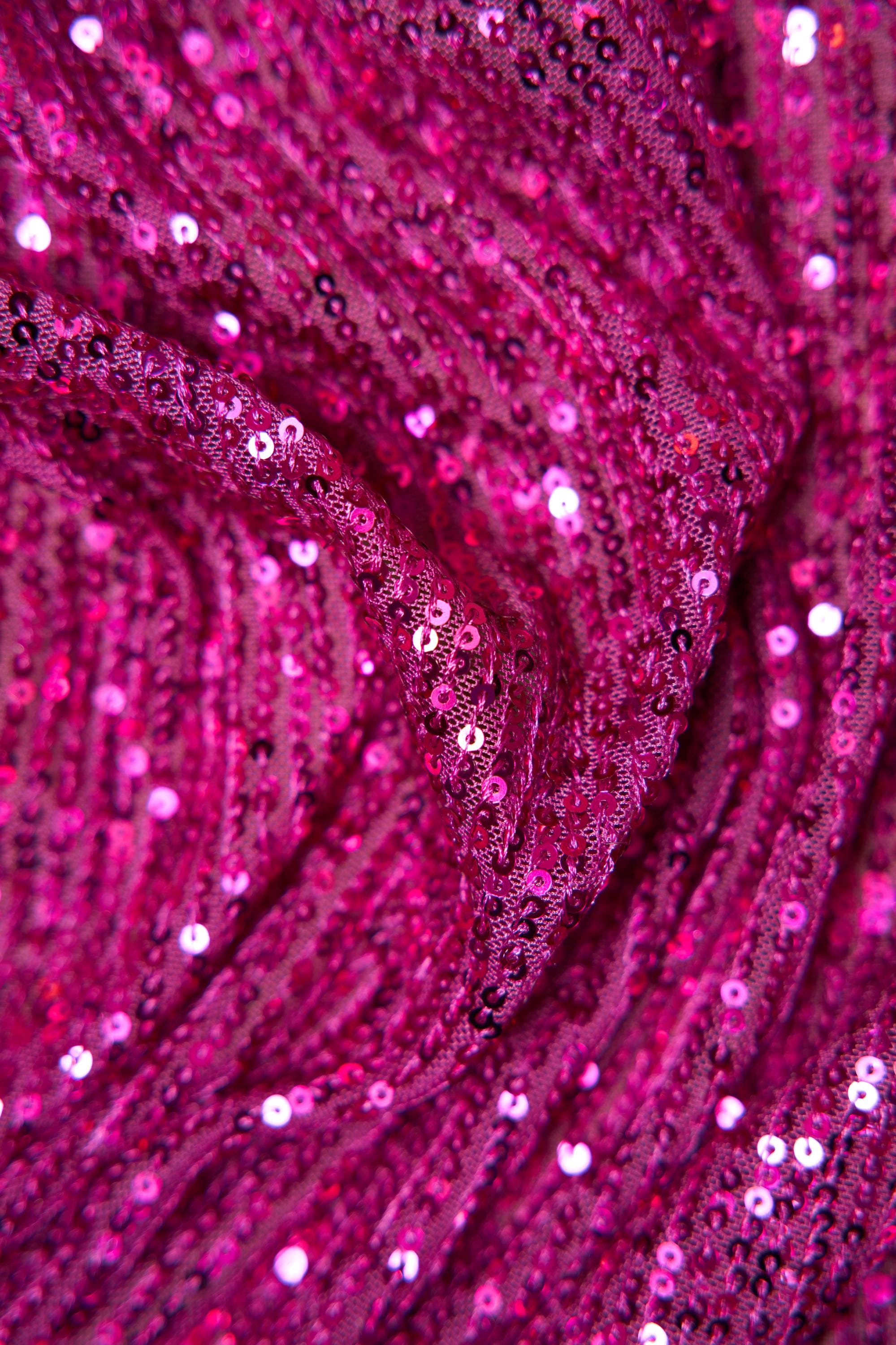 Iridescent Magenta Striped Sequin Fabric on Stretch Mesh - Shiny Glitter Sequins for Sewing, Crafting, Apparel, Costumes, DIY Projects. Prom