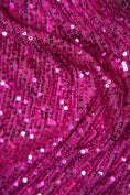 Load image into Gallery viewer, Iridescent Magenta Striped Sequin Fabric on Stretch Mesh - Shiny Glitter Sequins for Sewing, Crafting, Apparel, Costumes, DIY Projects. Prom
