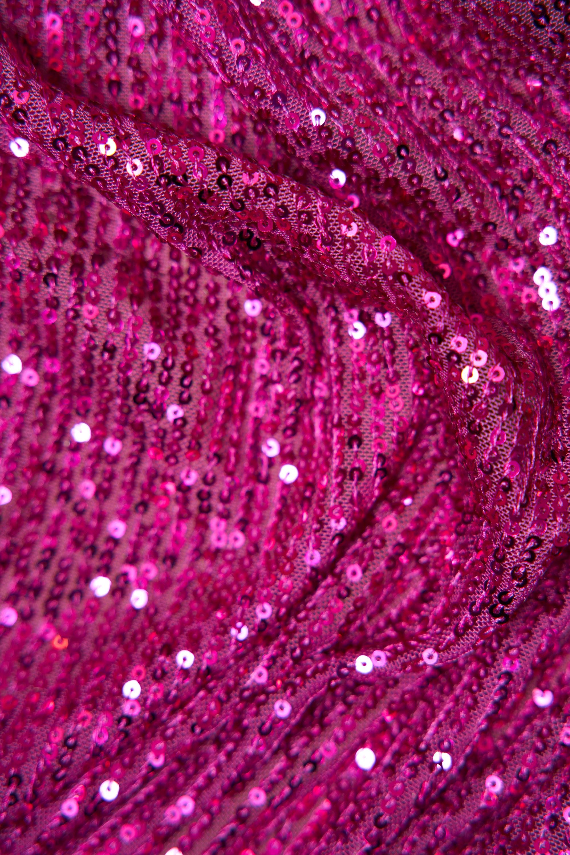 Iridescent Magenta Striped Sequin Fabric on Stretch Mesh - Shiny Glitter Sequins for Sewing, Crafting, Apparel, Costumes, DIY Projects. Prom