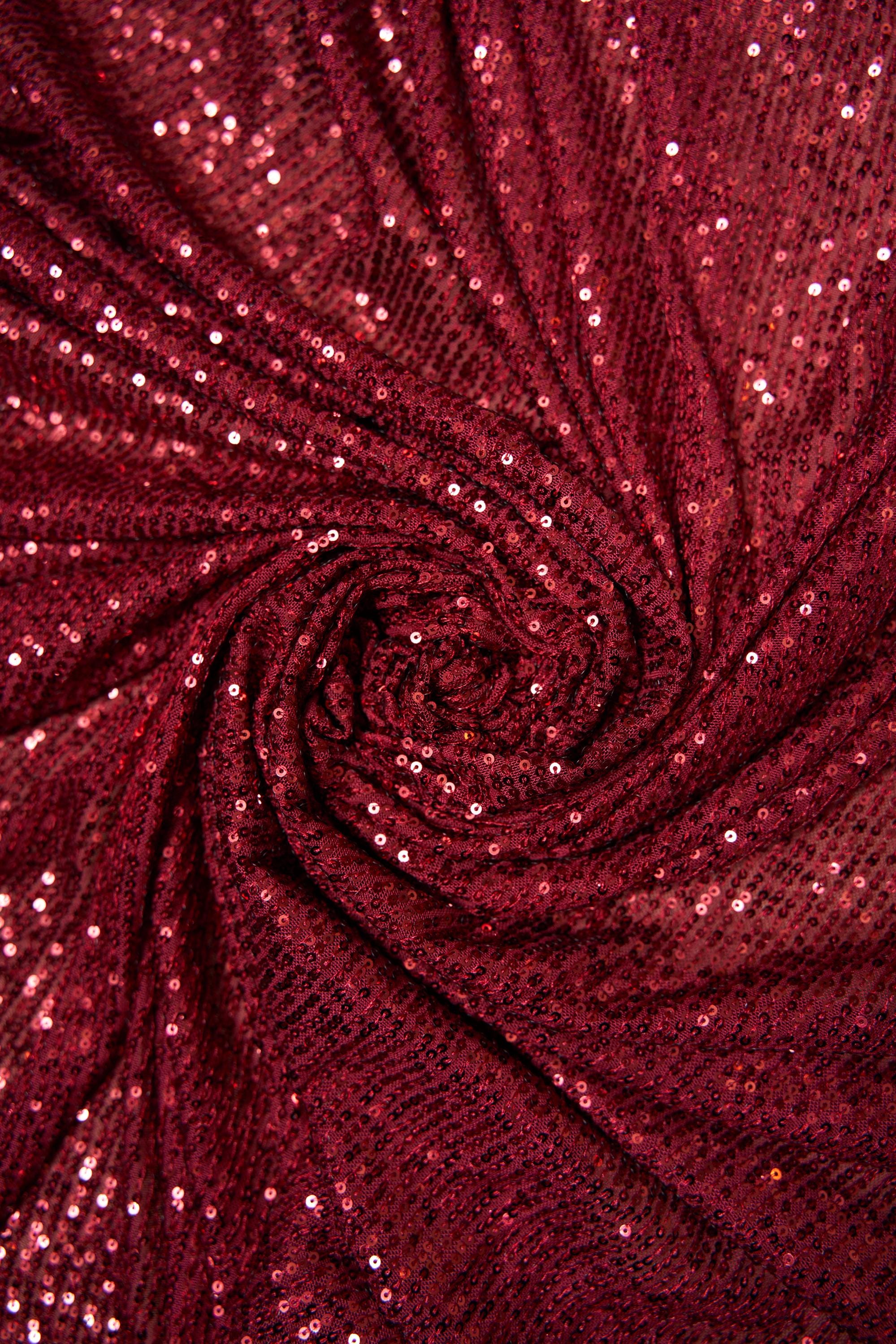 Iridescent Ruby Striped Sequin Fabric on Stretch Mesh - Shiny Glitter Sequins for Sewing, Crafting, Apparel, Costumes, DIY Projects, Prom.