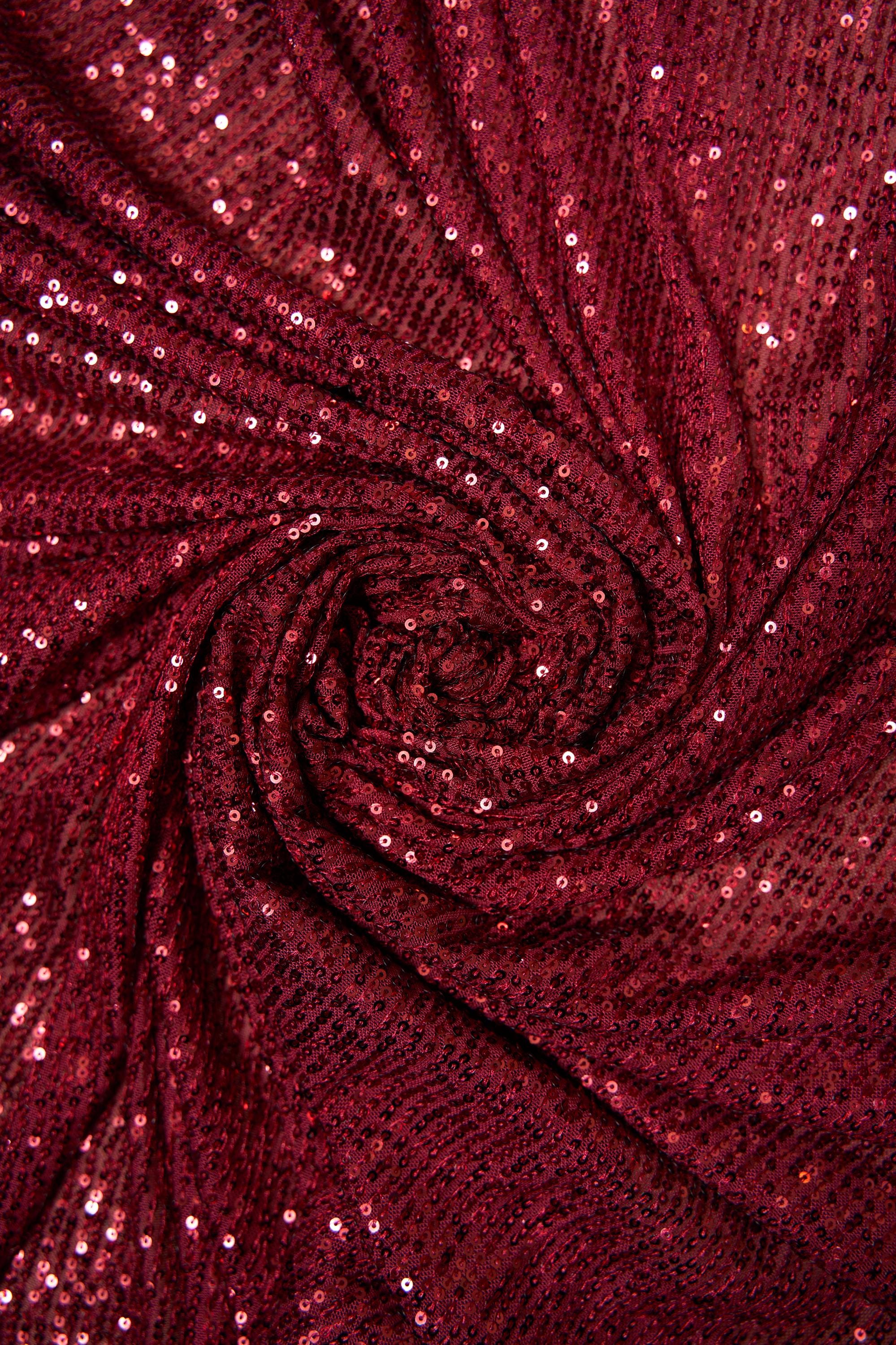 Iridescent Ruby Striped Sequin Fabric on Stretch Mesh - Shiny Glitter Sequins for Sewing, Crafting, Apparel, Costumes, DIY Projects, Prom.