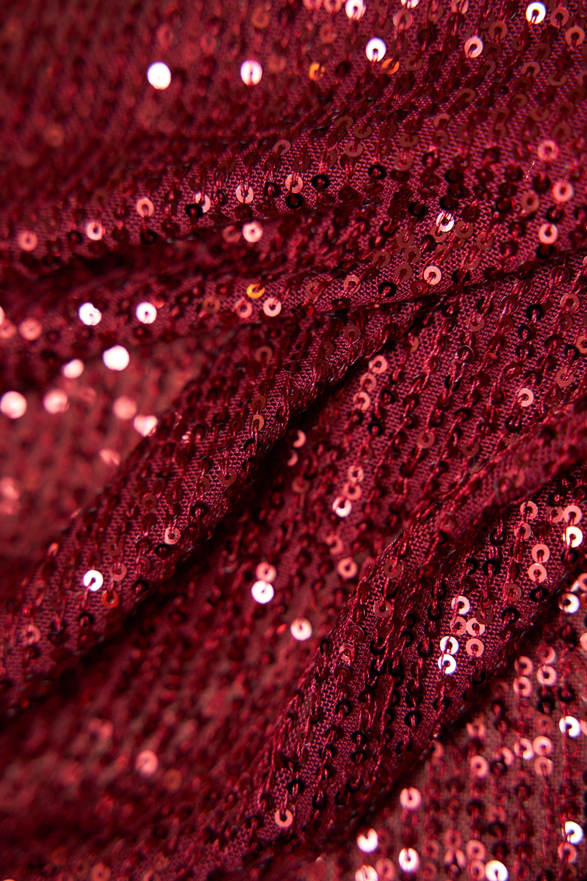 Iridescent Ruby Striped Sequin Fabric on Stretch Mesh - Shiny Glitter Sequins for Sewing, Crafting, Apparel, Costumes, DIY Projects, Prom.