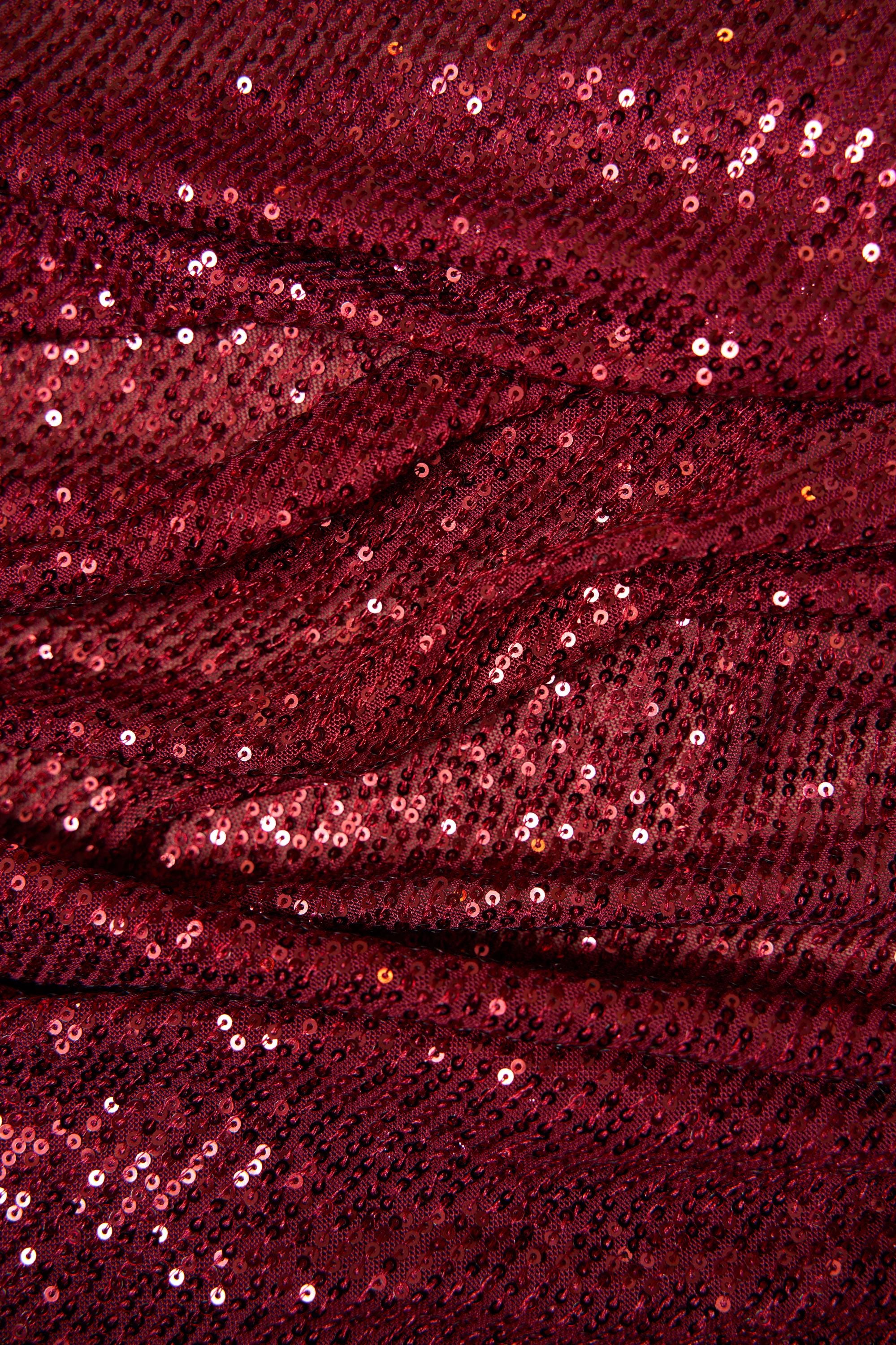 Iridescent Ruby Striped Sequin Fabric on Stretch Mesh - Shiny Glitter Sequins for Sewing, Crafting, Apparel, Costumes, DIY Projects, Prom.