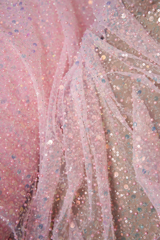 Exclusive Bridal Iridescent Beaded Embroidery Lace Fabric for WeddingDresses Custom Gowns and Veils Luxury Wedding Fabric for BridalCouture.